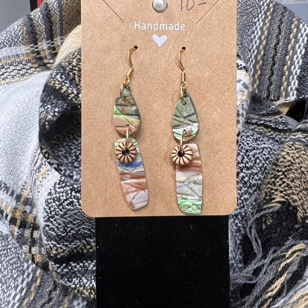 Green and Brown Bohemian Earrings with Iridescent Design